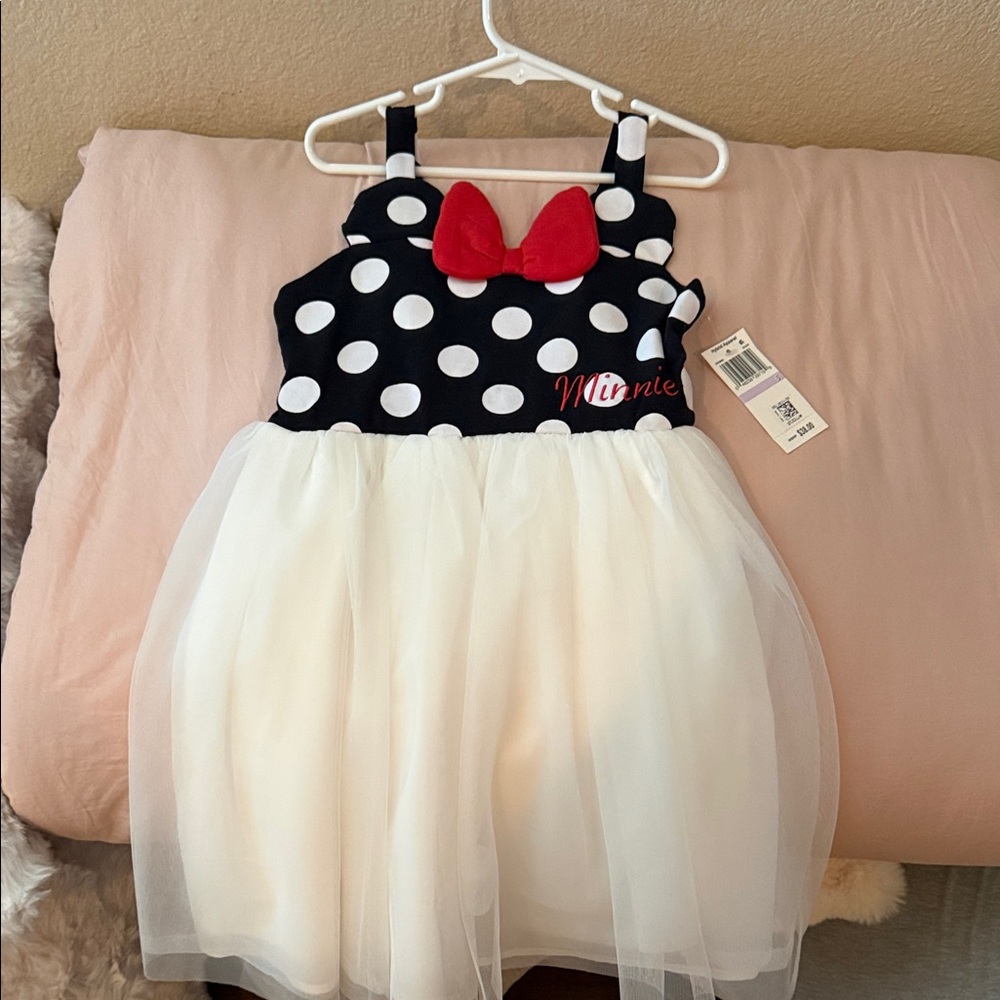 Disney Minnie Mouse Black and White Dress with Red Bow